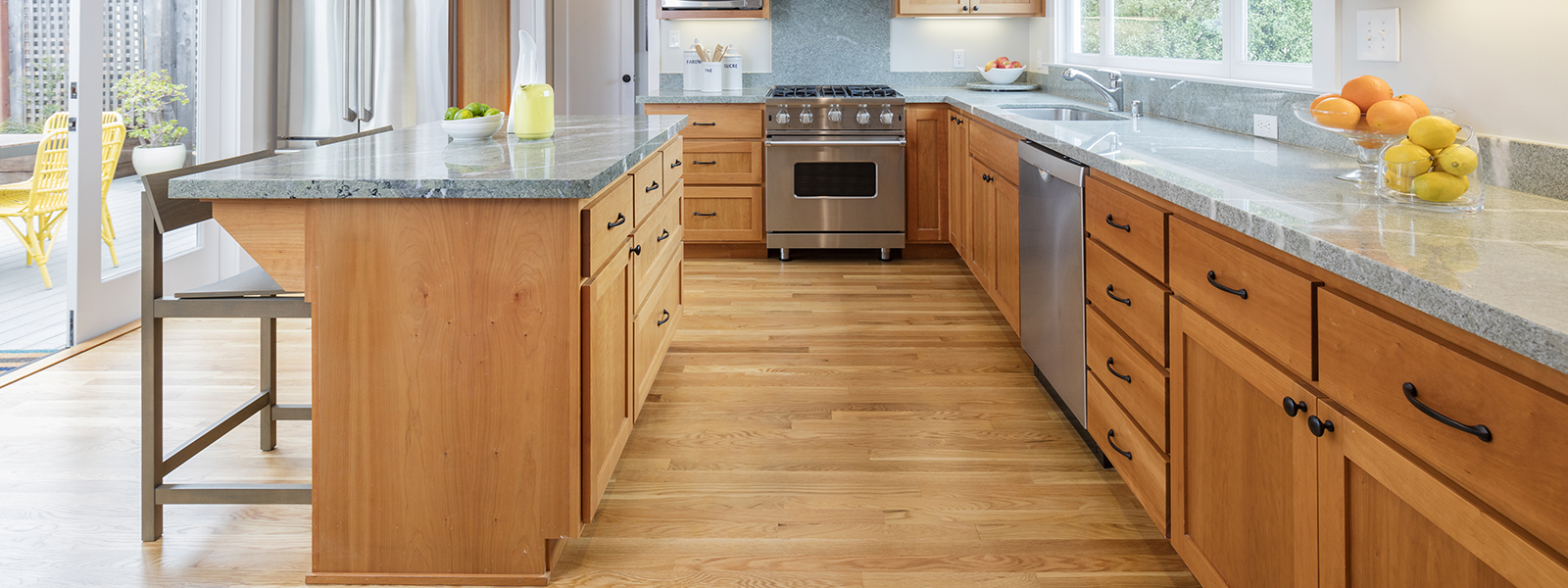 Custom Designed Wooden Kitchen With Gorgeous Granite Counter To